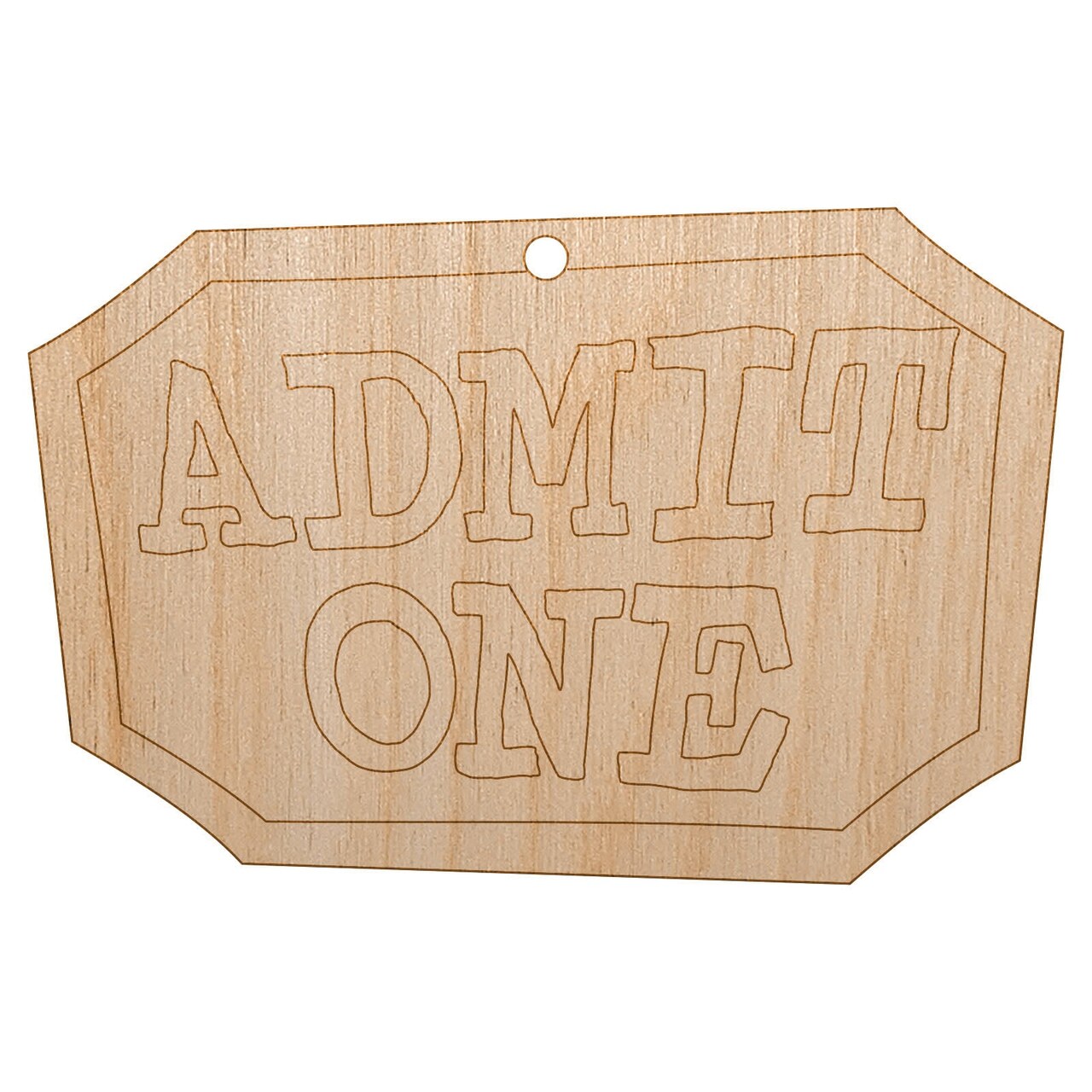 Admit One Movie Theater Ticket Unfinished Craft Wood Holiday Christmas Tree DIY Pre-Drilled Ornament
